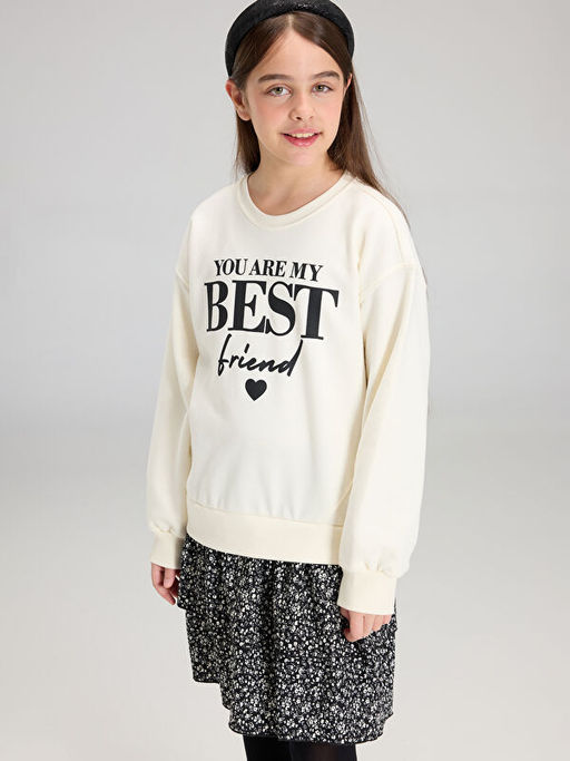 Bisiklet Yaka Bask?l? K?z ?ocuk Elbise