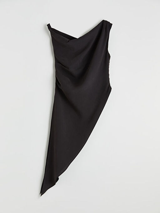 D?k?ml? Yaka Modal Kar???ml? Asimetrik Kesim Bluz