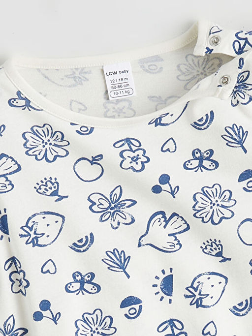 Bisiklet Yaka Bask?l? F?rf?rl? K?z Bebek Tulum