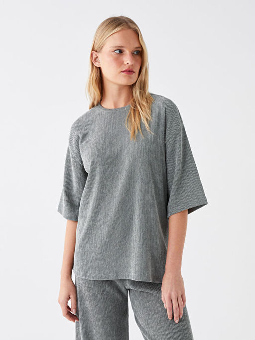 Bisiklet Yaka D?z Oversize Kad?n Bluz