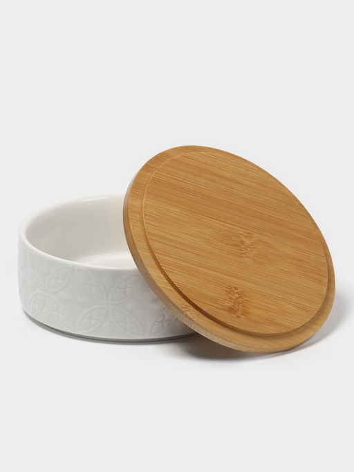 Банка для сыпучих BellaTenero «Листья», 500 мл, 13×9.5 см, с бамбуковой крышкой, фарфор, белая