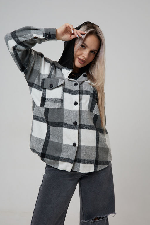 Рубашка женская в клетку с капюшоном РЖКК-01