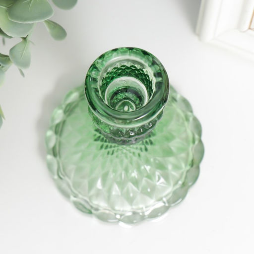 Стеклянный подсвечник на 1 свечу «Женева», d=2.2 см, зелёный, 10.5×7.7×7.7 см