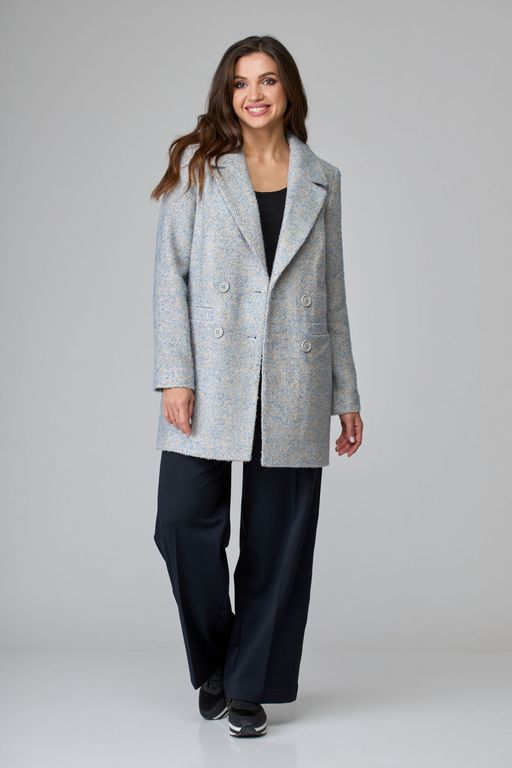 Пальто БелЭльСтиль 841 клетка серая  фото 74