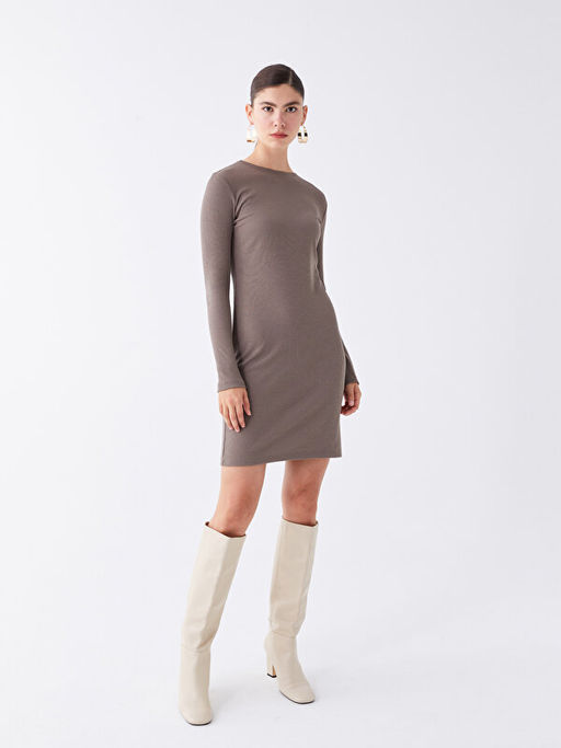 Bisiklet Yaka D?z Uzun Kollu Elbise