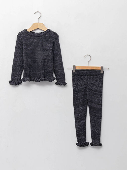 Bisiklet Yaka Uzun Kollu K?z Bebek Triko Kazak ve Pantolon 2li Tak?m