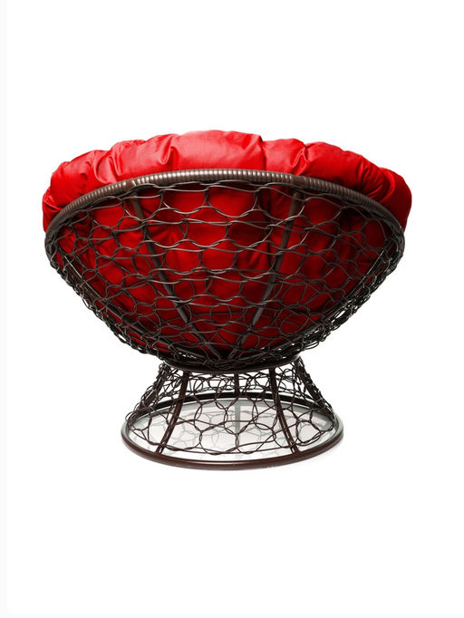 Кресло садовое «Папасан», 98×90×95 см, с искусственным ротангом, коричневое, с красной подушкой