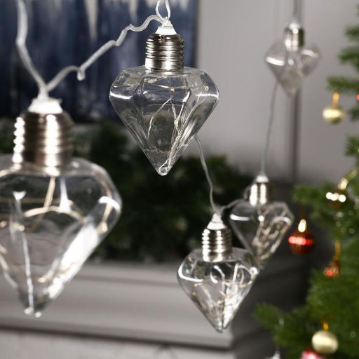 Гирлянда Нить 3 м с насадками Лампочки кристалл, IP20, прозрачная нить, 80 LED, свечение белое, 8 режимов, 220 В - Luazon lighting фото 2