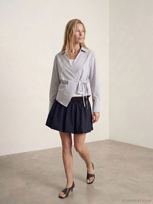 Kruvaze Yaka ?izgili Kad?n G?mlek