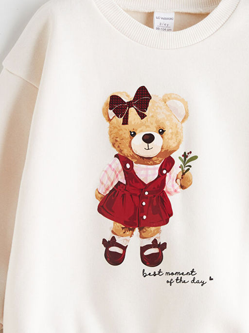 Ay? Teddy Bask?l? K?z ?ocuk Kal?n Sweatshirt