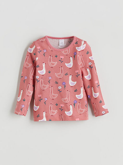 Bisiklet Yaka Bask?l? K?z Bebek Ti??rt