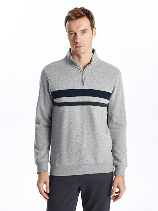 Dik Yaka Uzun Kollu Erkek Kal?n Sweatshirt