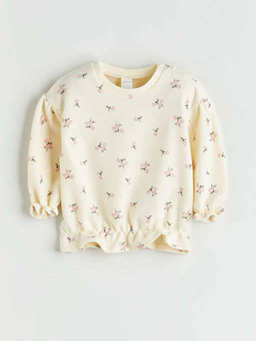 Bisiklet Yaka ?i?ekli K?z Bebek Sweatshirt ve Tayt 2li