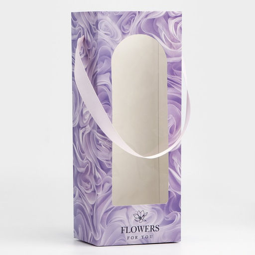 Цена за 5 шт. Пакет-переноска для цветов с пластиковым окном, Flowers, сиреневая, 30 х 12 х 8 см - Дарите счастье фото 3