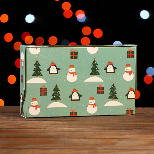 Цена за 20 шт. Коробка складная Пингвины и снеговики, зеленая, 20 х 12 х 4 см - Simaland фото 2