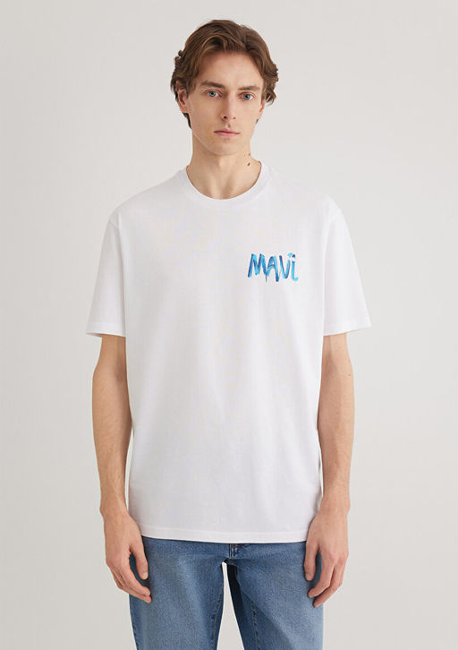 Mavi Bask?l? Beyaz Tisort  фото 4