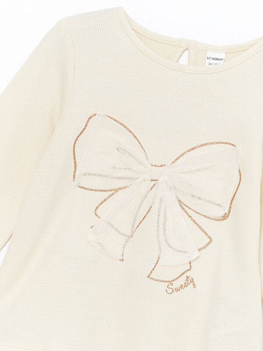 Bisiklet Yaka Uzun Kollu Bask?l? K?z ?ocuk Ti??rt