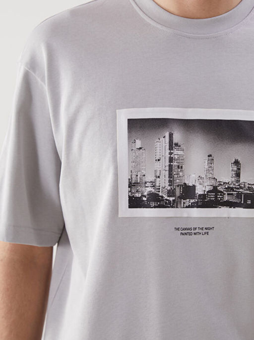 Bisiklet Yaka Bask?l? Penye Erkek Ti??rt