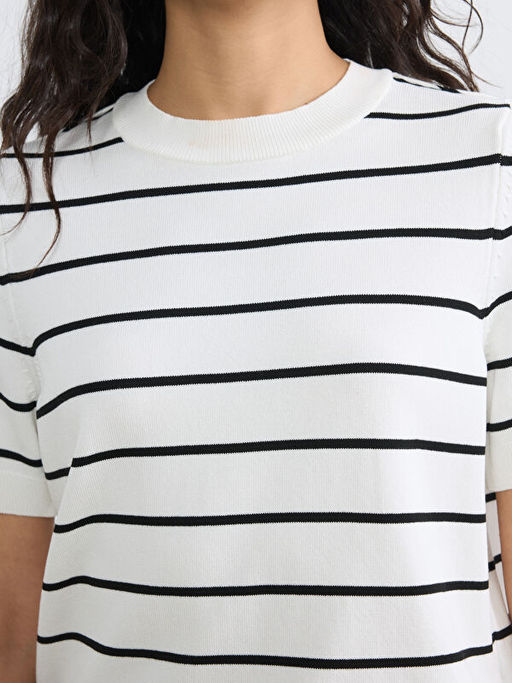 Bisiklet Yaka ?izgili Kad?n Triko Kazak