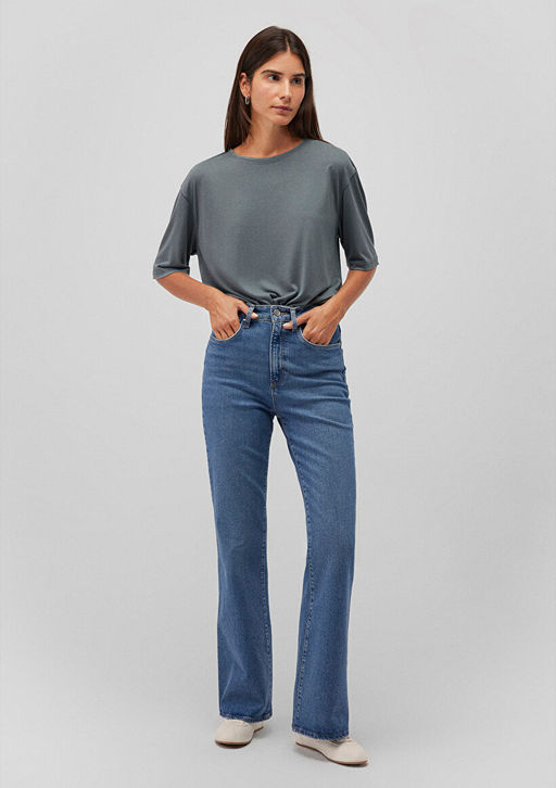 Gri Modal Basic Tisort - Mavi фото 3