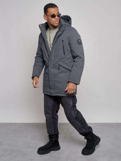 Парка мужская зимняя удлиненная молодежная темно-серого цвета 8305TC - Wonderrman фото 12