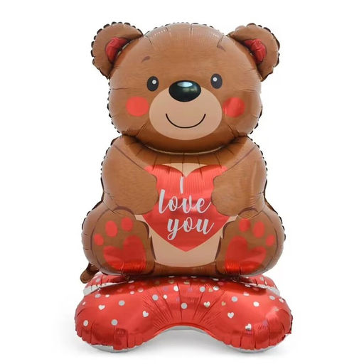 Воздушный шар фольгированный 55" «Медведь с сердцем», на подставке