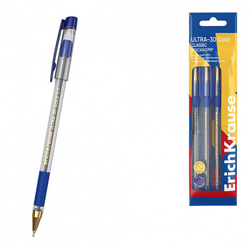 Цена за 12 шт. Ручка шариковая ErichKrause ULTRA-30 Gold Stick&Grip Classic 0.7, Super Glide Technology, цвет чернил красный (в коробке по 12 шт.)  фото 5