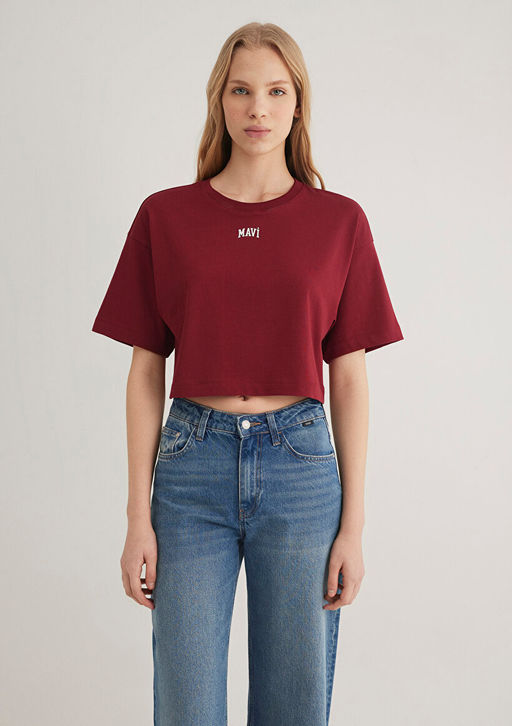 Mavi Logo Bask?l? K?rm?z? Crop Tisort  фото 4