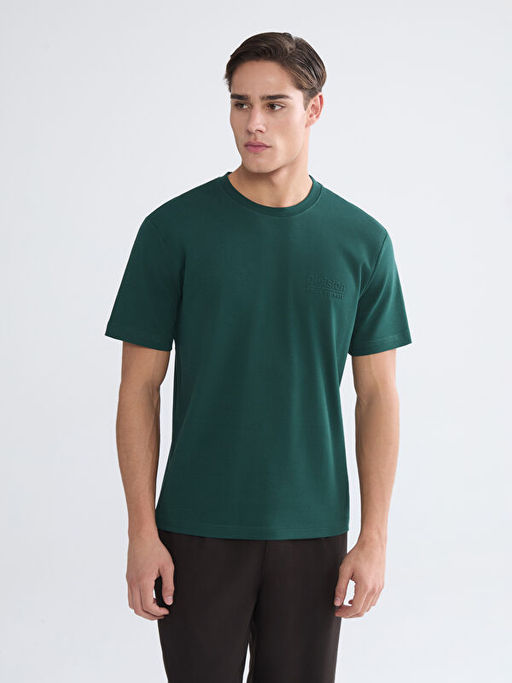 Bisiklet Yaka Bask?l? Erkek Ti??rt