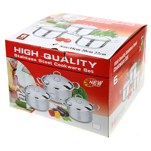 "Розы" Набор кастрюль из нержавеющей стали 3 штуки: 17х9,7см 1,9л; 19,3х9,7см 2,4л; 21х11,5см 3,6л, крышки и ручки нержавеющая сталь, без теплораспределительного дна, цветная коробка (Китай)