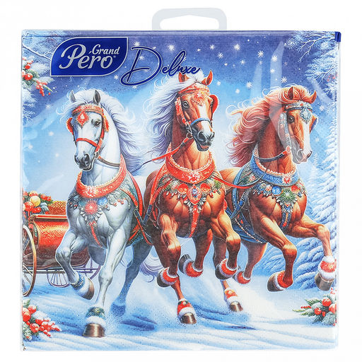 Салфетки бумажные 33х33см "GrandPero Deluxe", 3-х слойные, 20 штук в упаковке, "Зимняя тройка", "Символ 2026 года" (Россия)