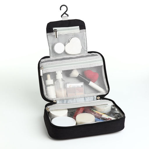 Косметичка-несессер дорожная на молнии, с крючком, с ручкой, чёрная - Simaland фото 4