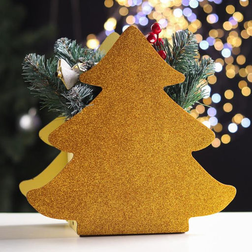 Ящик подарочный деревянный блестящий «Елочка», упаковка, золотистый, 26×13.1×25.4 см