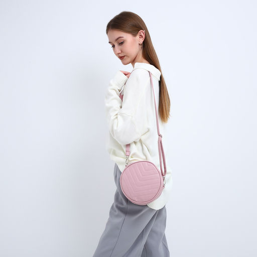 Сумка женская круглая из искусственной кожи, 18×18 см, розовая