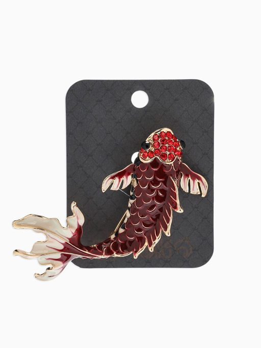Брошь «Рыба карп», бордовая в золоте