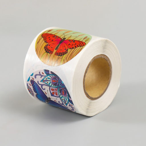 Наклейка бумага Бабочки, d=3.8 см, 252 шт. в рулоне