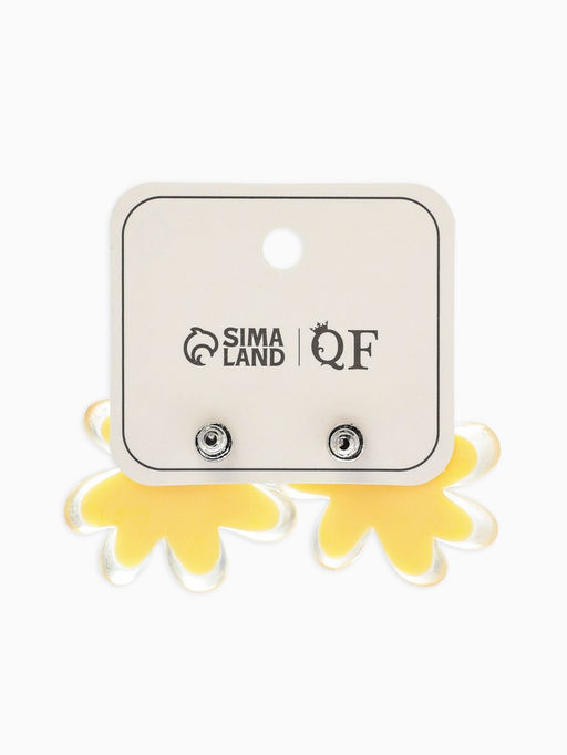 Цена за 3 шт. Серьги пластик «Цветочек летний» с блёсткой, жёлтые