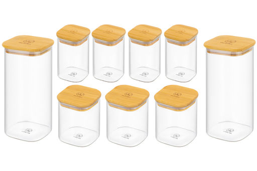 Набор 9 банок д/хранения 3 пр. 450 мл+4 пр. 250 мл+2 пр. 1,6 л Crystal glass+ бамб.крыш. с сил.упл - Elan gallery фото 6