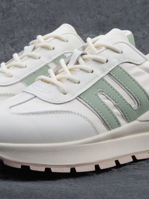 03-WG040-1M MILK/GREEN Кроссовки демисезонные женские (натуральная кожа)