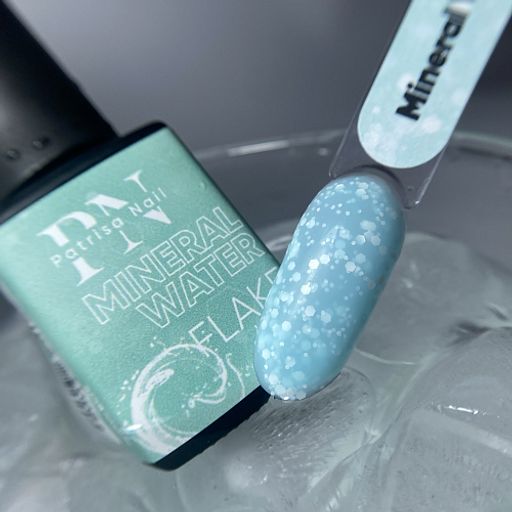 FLAKE base Mineral Water голубая база с белыми шестигранниками NEW - Patrisa nail фото 2