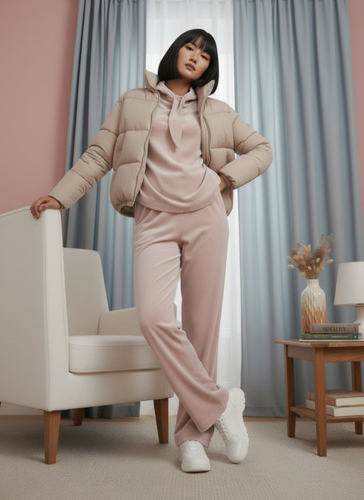 Костюм из велюра со съемным капюшоном и резинкой в комплекте OD-1009-1 розовый