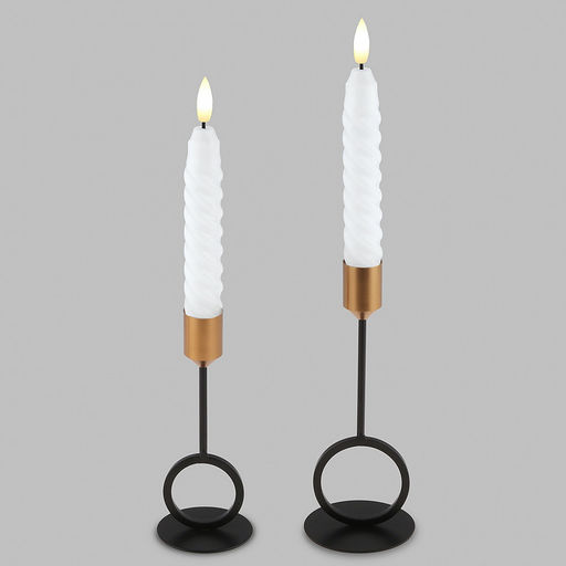 Свеча столовая, восковая, светодиодная на батарейках "Витая" д2,2см h13,5(16,5)см, свет теплый, с мерцанием, цвет белый, питание от 2-х батареек ААА (в комплект не входят), 2 штуки в ПВХ коробке (Китай)