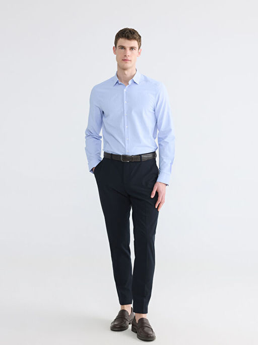 Slim Fit ?izgili Poplin Erkek G?mlek