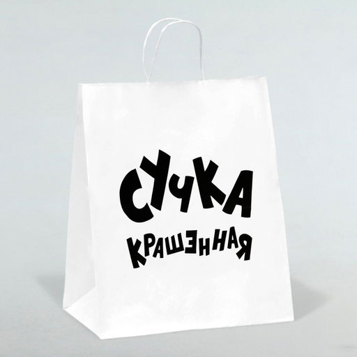 Цена за 10 шт. Пакет подарочный с приколами, крафт «Крашенная», белый, 24×14×28 см