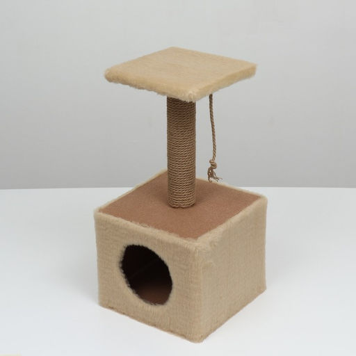 Домик для животных, с когтеточкой и полкой, джут, 32×32×64, бежевый