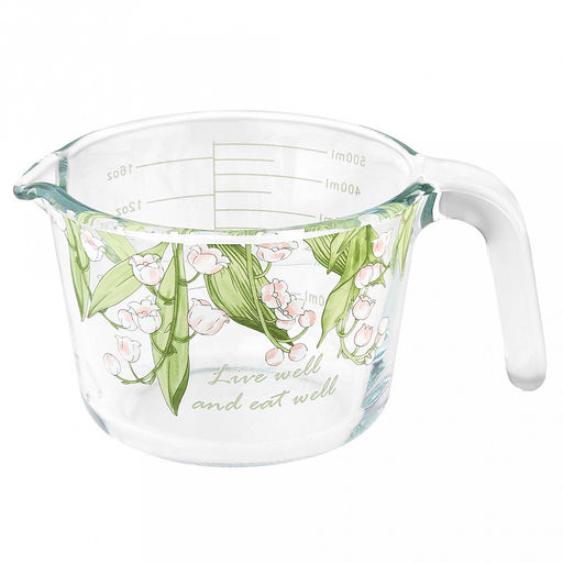 Кружка мерная стеклянная Ландыши 700мл, 18х13х9см, боросиликатное стекло, с деколью (Китай)
