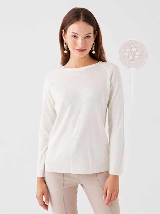 Bisiklet Yaka Kendinden Desenli Kad?n Triko Kazak