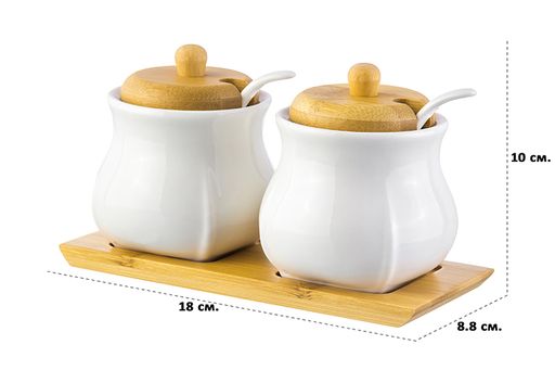 Набор 2 банок д/специй 225 мл 18*8,8*10 см Тюльпан + 2 ложки + 2 крышки на дер. подставке - Elan gallery фото 2