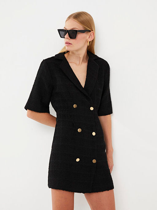 Ceket Yaka D?z K?sa Kollu Elbisesi