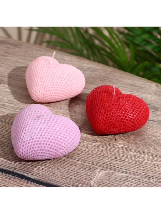 Свеча фигурная формовая Сердце в сеточку, 4?6?3 см, соевый воск, МИКС